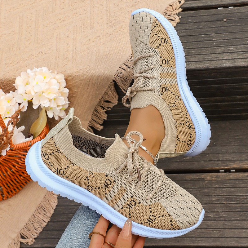 2026 New Lace Up Round Women's - đánh giá và giá Knit Fabric Lace Up Sneakers