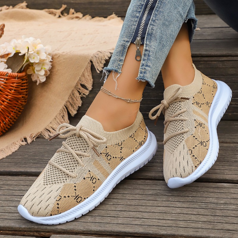 2026 New Lace Up Round Women's - đánh giá và giá Knit Fabric Lace Up Sneakers