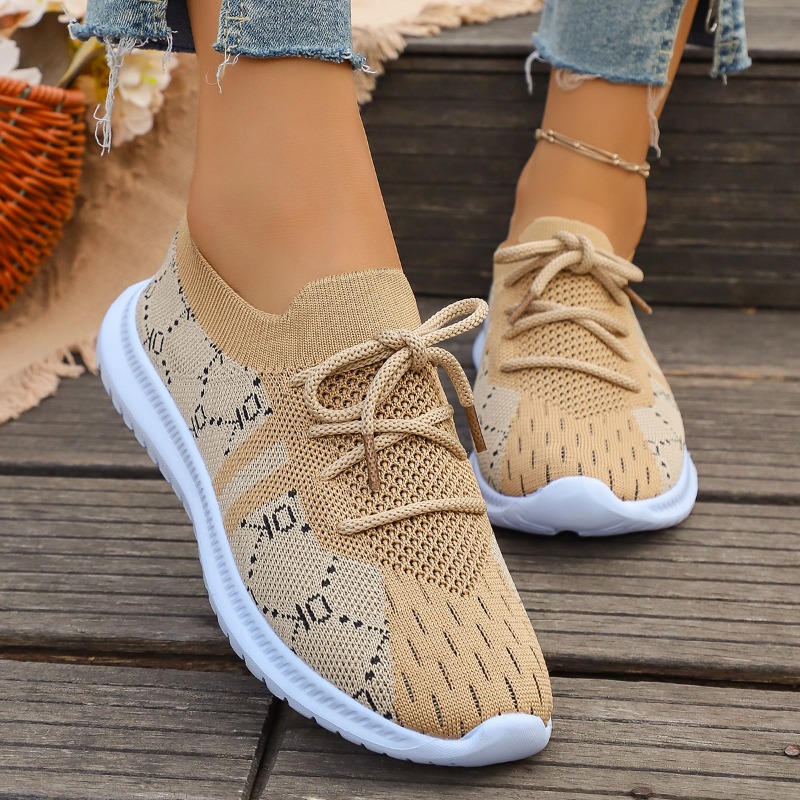 2026 New Lace Up Round Women's - đánh giá và giá Knit Fabric Lace Up Sneakers
